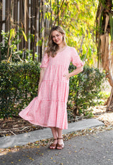 Gingham Dress-Melon