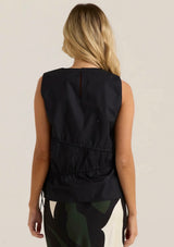 Elin Gathered Tie Top-Black