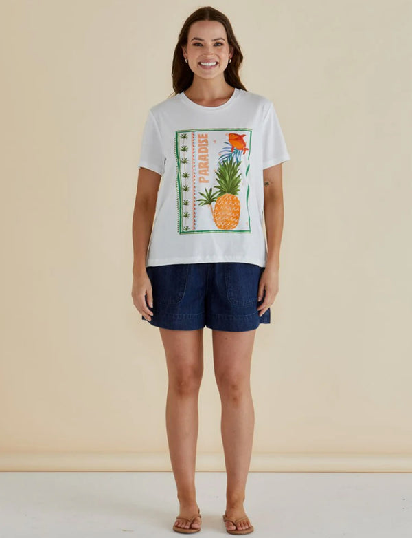 Ellia Crew Tee-Paradise Beach Print
