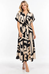 Geometric Twist Dress- Black /Cream
