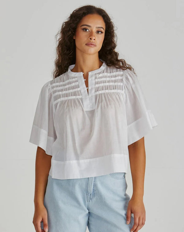 Pammi Ruffle Yoke Blouse - White