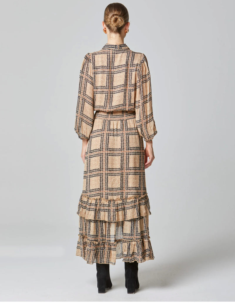 Something Beautiful Midi Puff Sleeve Dress Houndstooth Check