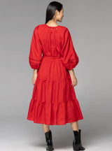 Faraway Tiered Midi Dress Cherry Red
