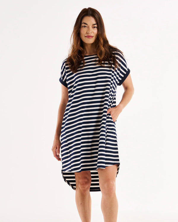 Maxine Navy Stripe T Shirt Dress