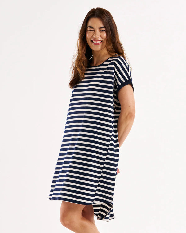 Maxine Navy Stripe T Shirt Dress