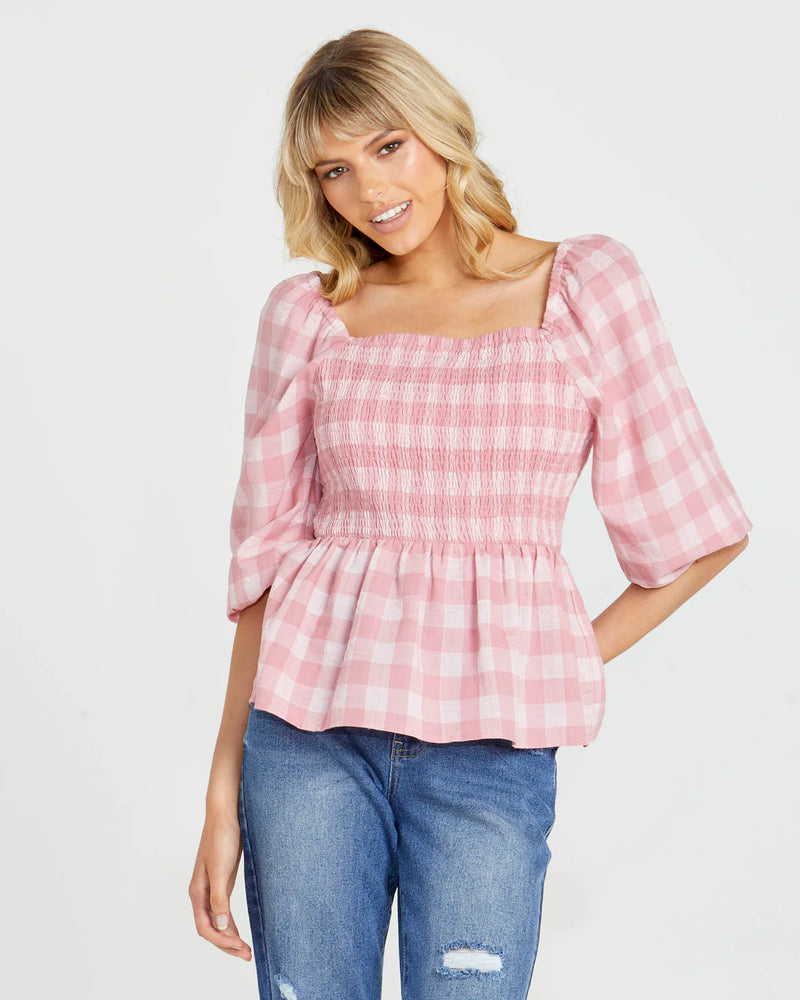 Stevie Shirred Top Pink
