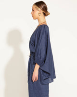 A Walk In The Park Linen Oversized Top Navy