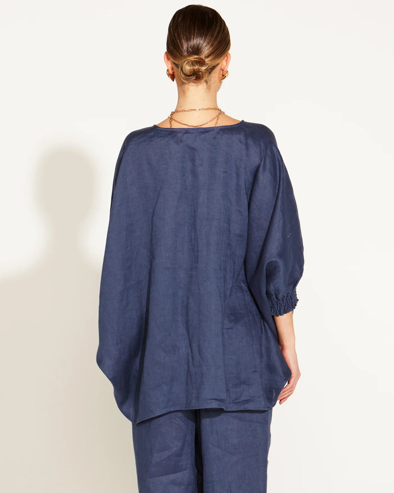 A Walk In The Park Linen Oversized Top Navy