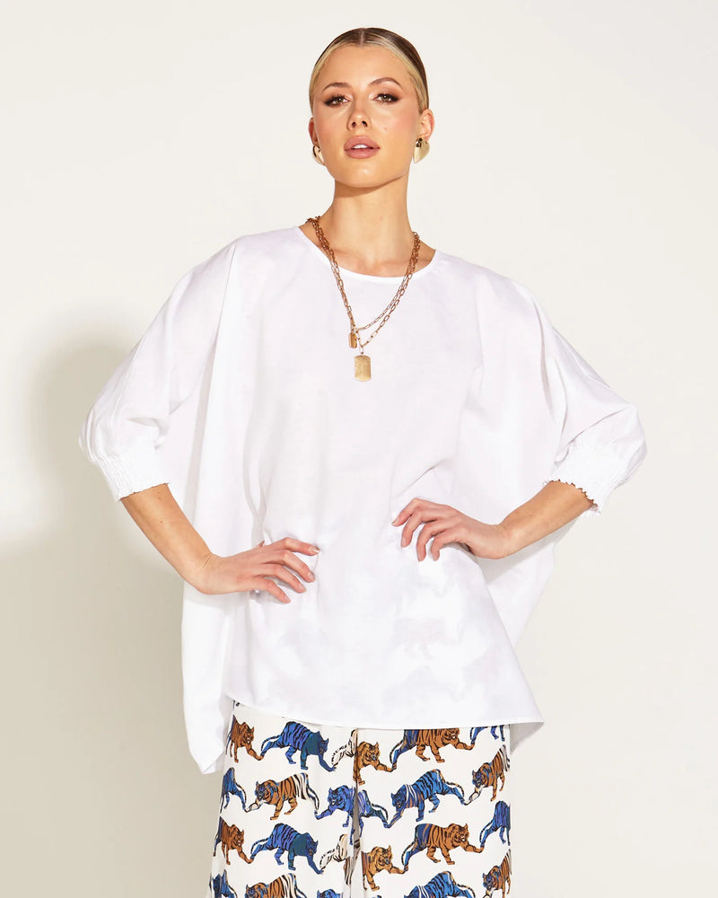 A Walk In The Park Linen Oversized Top White