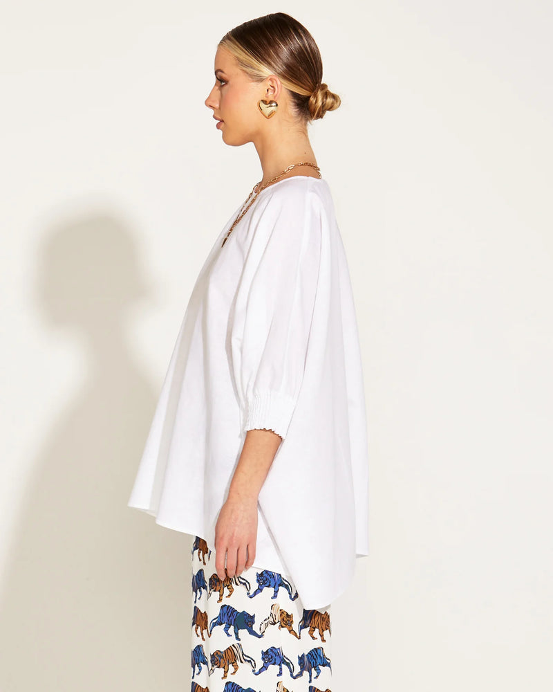 A Walk In The Park Linen Oversized Top White