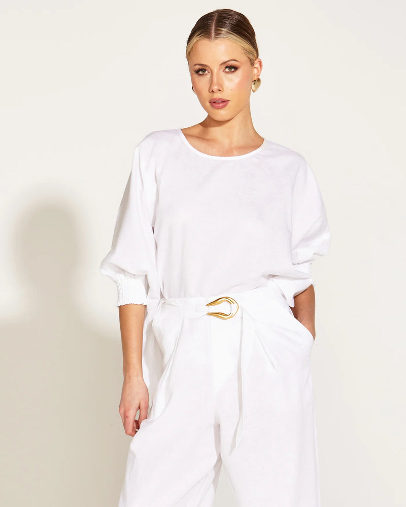 A Walk In The Park Linen Oversized Top White