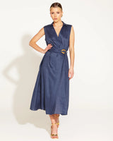 A Walk In The Park Linen Dress Navy