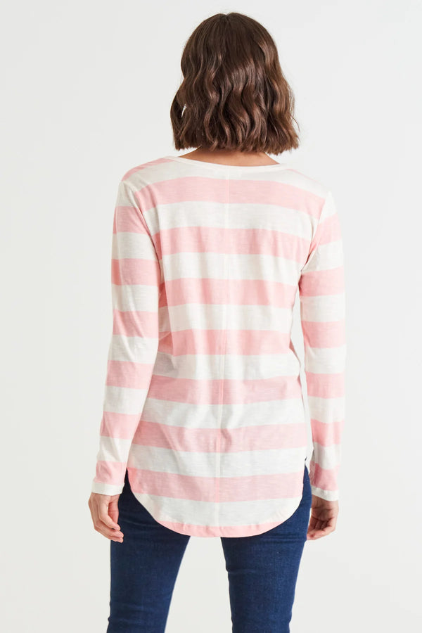 Megan Long Sleeve Basic Top Pink Stripe