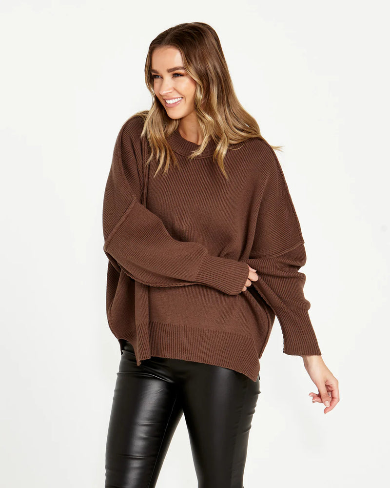 Leora Oversized Relaxed Knit Jumper Lilac Chocolate