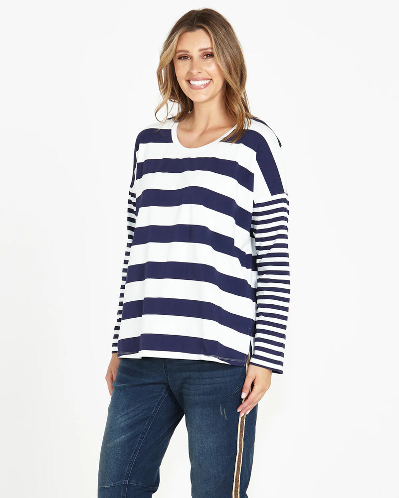 Betty Boxy Tee Dark Blue Stripe