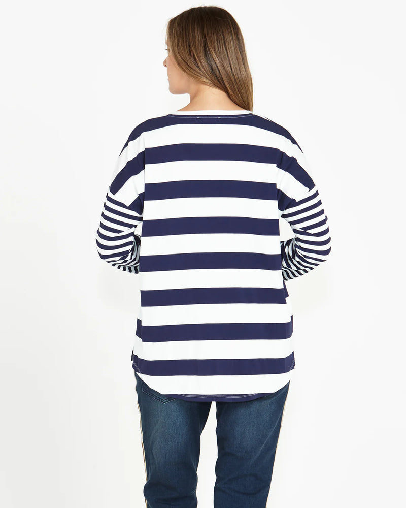 Betty Boxy Tee Dark Blue Stripe