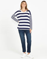 Betty Boxy Tee Dark Blue Stripe