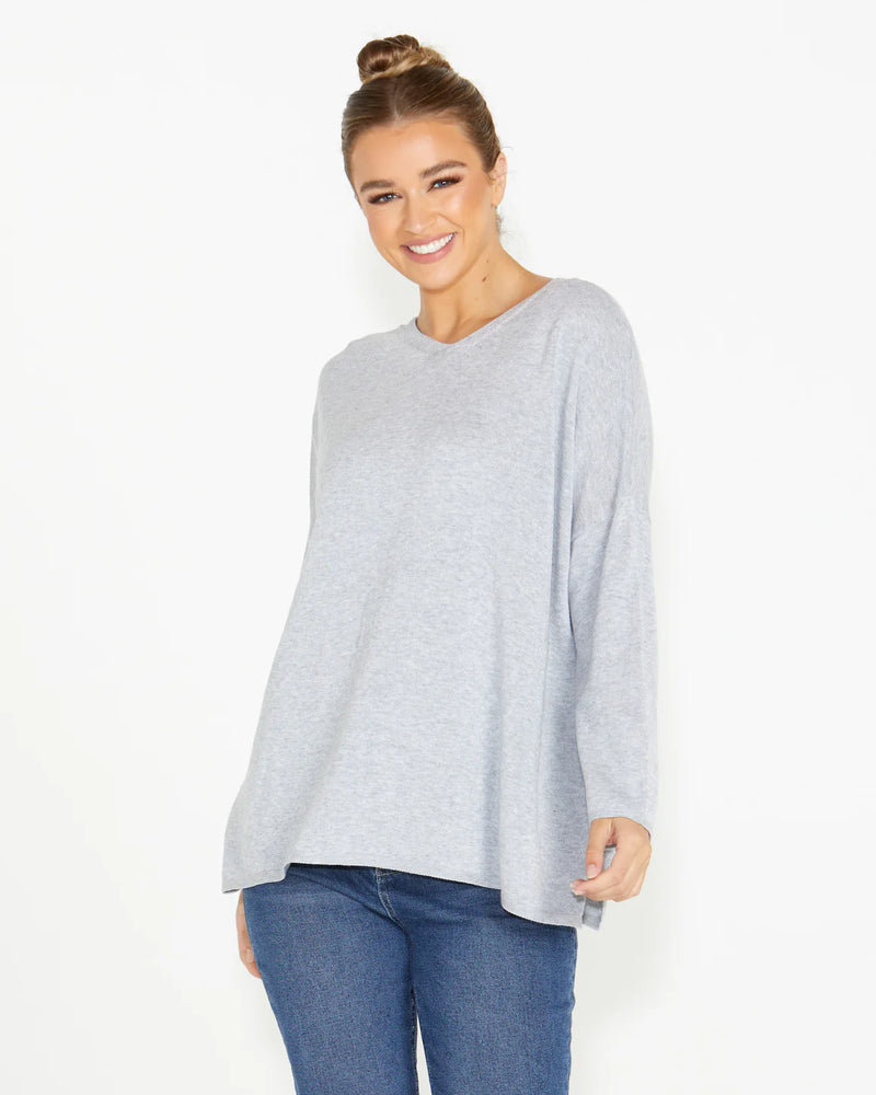 Angelina Reversible Knit Grey Marle