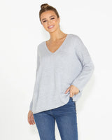 Angelina Reversible Knit Grey Marle