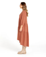 Bridie Tiered Midi Dress Rosewood