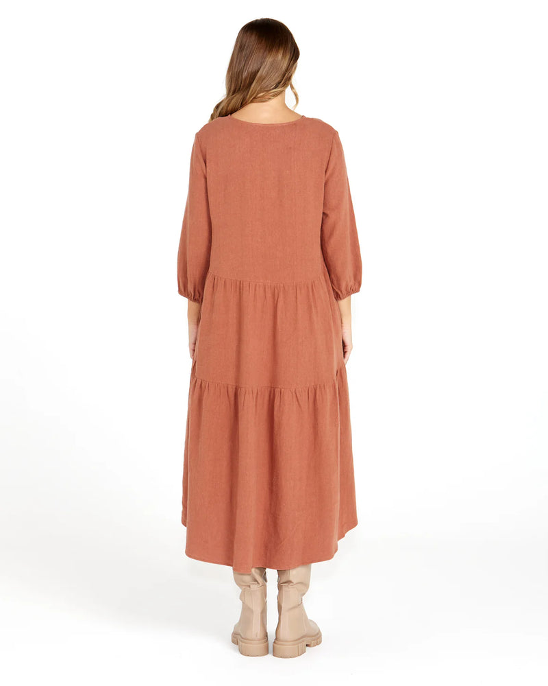 Bridie Tiered Midi Dress Rosewood