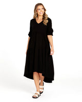 Bridie Tiered Midi Dress Black