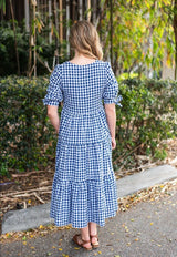 Gingham Tiered Navy Dress