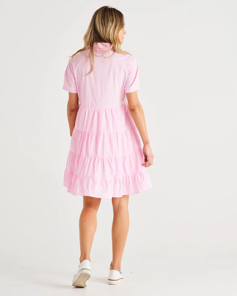 Estelle Tiered Mini Cotton Shirt Dress